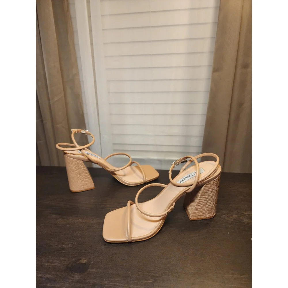 Steve Madden Women Strappy Block Heel Sandals Sz 9.5 M - Tan Beige
